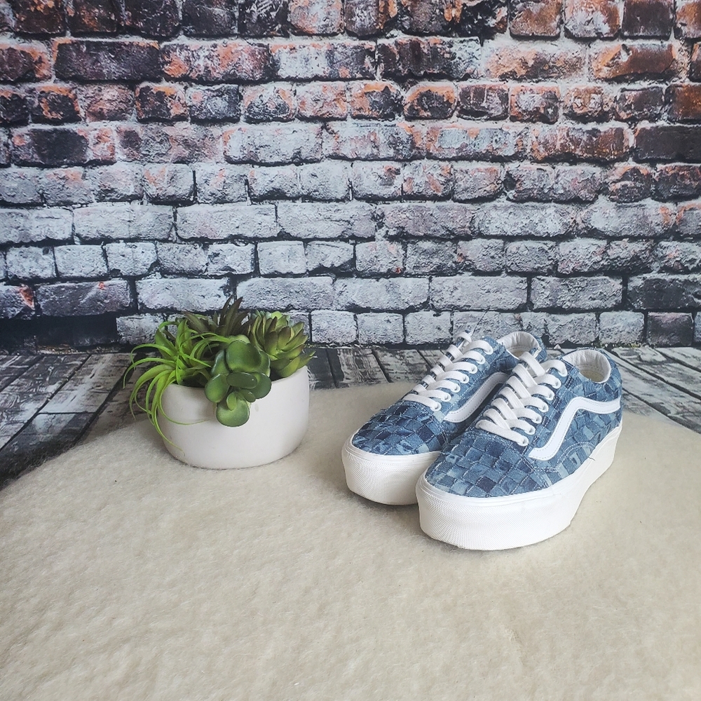 Vans Blue Woven Old Skool Platform Sneakers